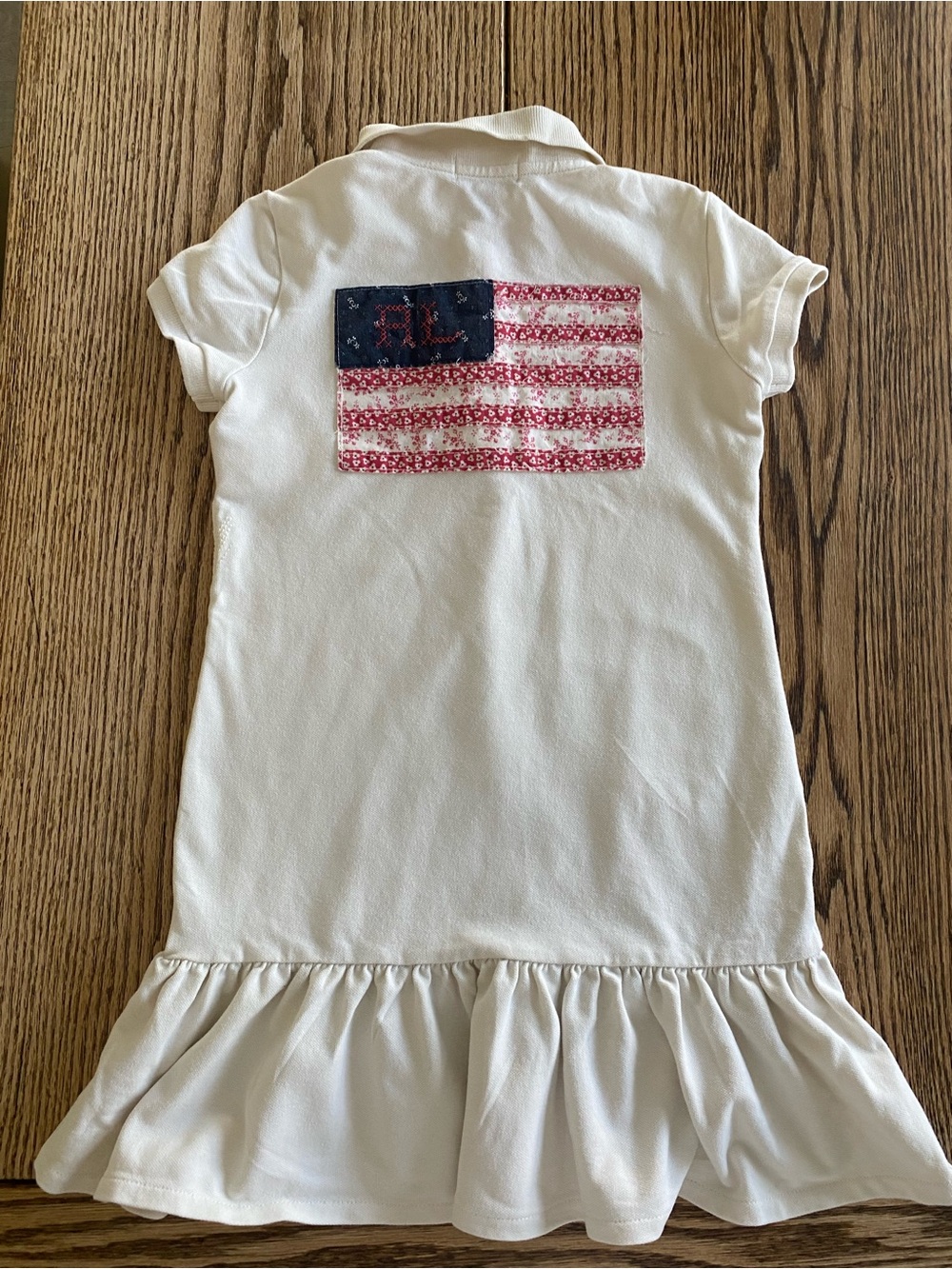 Polo Ralph Lauren Girls Polo Dress With Flag and Embroidery - Cream Size Small